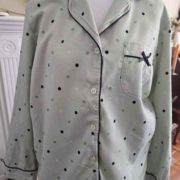 Talbots Medium Pale Green & Polka Dot Pajama Set - Picture 3 of 7